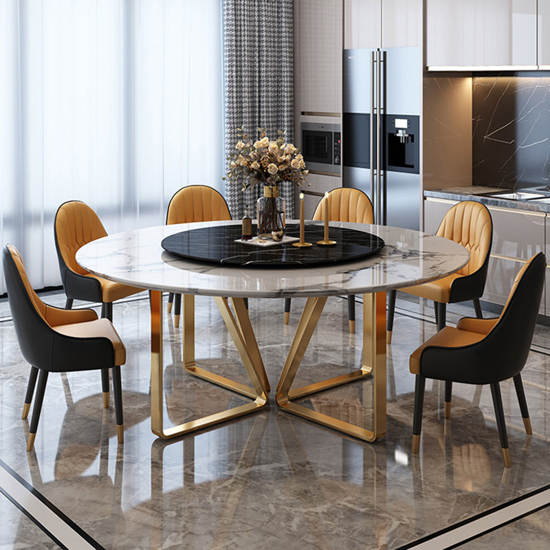 Glam White Marble Dining Table Standard Round Shape Dining Table for Kitchen Clearhalo ' dining_table' 'Dining Tables & Seating' 'Dining Tables' 'furn' 'furn_dining_table' 'Furniture' 'furniture_dining_table' 'Kitchen & Dining Furniture' 'kitchen&dining_furn' 'kitchen' 'kitchen_dining_table' 4067763