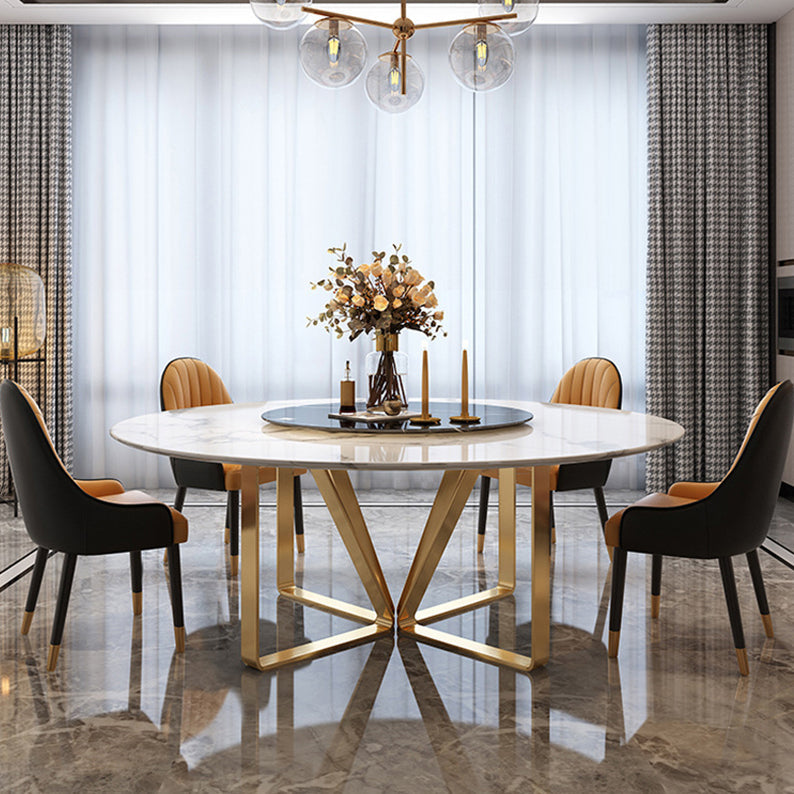 Glam White Marble Dining Table Standard Round Shape Dining Table for Kitchen Clearhalo ' dining_table' 'Dining Tables & Seating' 'Dining Tables' 'furn' 'furn_dining_table' 'Furniture' 'furniture_dining_table' 'Kitchen & Dining Furniture' 'kitchen&dining_furn' 'kitchen' 'kitchen_dining_table' 4067764