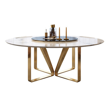 Glam White Marble Dining Table Standard Round Shape Dining Table for Kitchen Without Chairs Clearhalo ' dining_table' 'Dining Tables & Seating' 'Dining Tables' 'furn' 'furn_dining_table' 'Furniture' 'furniture_dining_table' 'Kitchen & Dining Furniture' 'kitchen&dining_furn' 'kitchen' 'kitchen_dining_table' 4067767