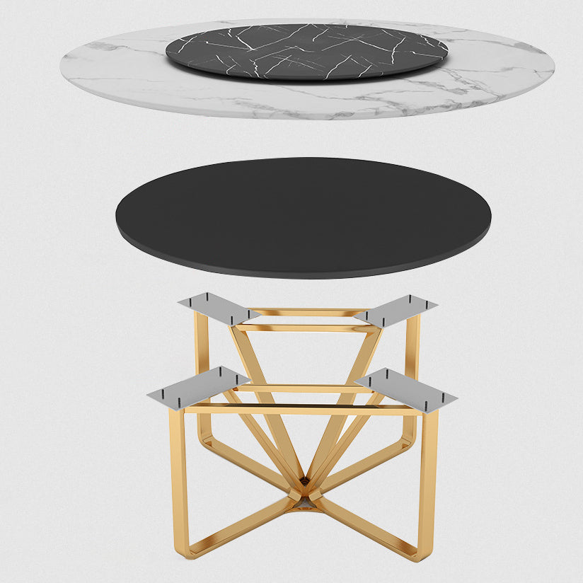 Glam White Marble Dining Table Standard Round Shape Dining Table for Kitchen Clearhalo ' dining_table' 'Dining Tables & Seating' 'Dining Tables' 'furn' 'furn_dining_table' 'Furniture' 'furniture_dining_table' 'Kitchen & Dining Furniture' 'kitchen&dining_furn' 'kitchen' 'kitchen_dining_table' 4067768