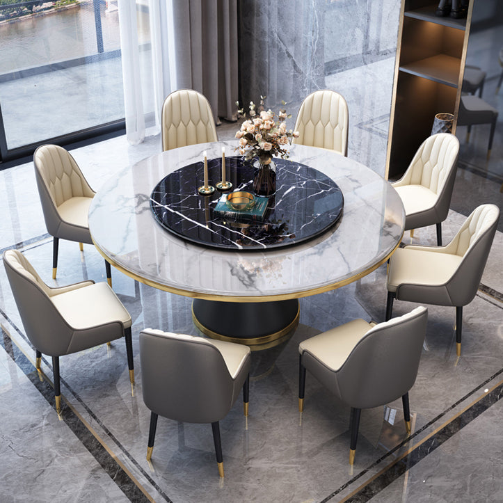 Glam Marble Round Shape Table Kitchen Dining Table with Pedestal Base Black Without Chairs Clearhalo ' dining_table' 'Dining Tables & Seating' 'Dining Tables' 'furn' 'furn_dining_table' 'Furniture' 'furniture_dining_table' 'Kitchen & Dining Furniture' 'kitchen&dining_furn' 'kitchen' 'kitchen_dining_table' 4067791