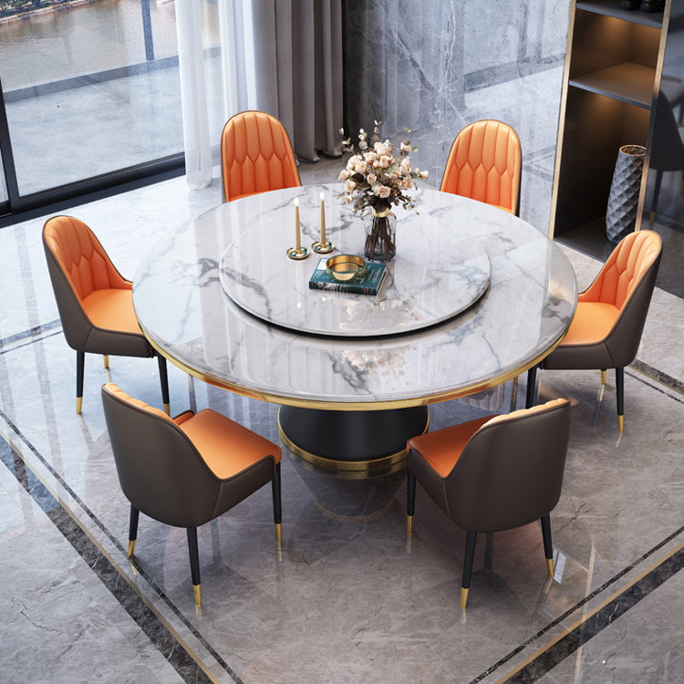 Glam Marble Round Shape Table Kitchen Dining Table with Pedestal Base Clearhalo ' dining_table' 'Dining Tables & Seating' 'Dining Tables' 'furn' 'furn_dining_table' 'Furniture' 'furniture_dining_table' 'Kitchen & Dining Furniture' 'kitchen&dining_furn' 'kitchen' 'kitchen_dining_table' 4067792