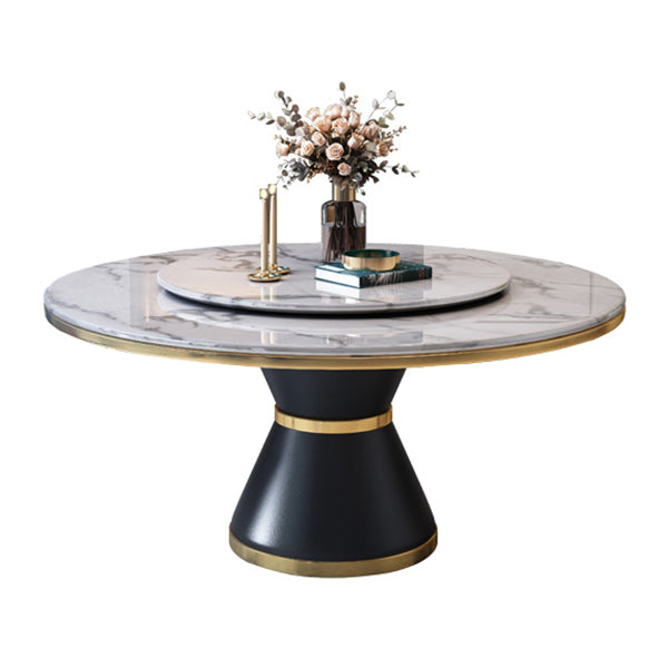 Glam Marble Round Shape Table Kitchen Dining Table with Pedestal Base White Without Chairs Clearhalo ' dining_table' 'Dining Tables & Seating' 'Dining Tables' 'furn' 'furn_dining_table' 'Furniture' 'furniture_dining_table' 'Kitchen & Dining Furniture' 'kitchen&dining_furn' 'kitchen' 'kitchen_dining_table' 4067794