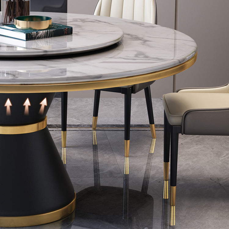 Glam Marble Round Shape Table Kitchen Dining Table with Pedestal Base Clearhalo ' dining_table' 'Dining Tables & Seating' 'Dining Tables' 'furn' 'furn_dining_table' 'Furniture' 'furniture_dining_table' 'Kitchen & Dining Furniture' 'kitchen&dining_furn' 'kitchen' 'kitchen_dining_table' 4067795