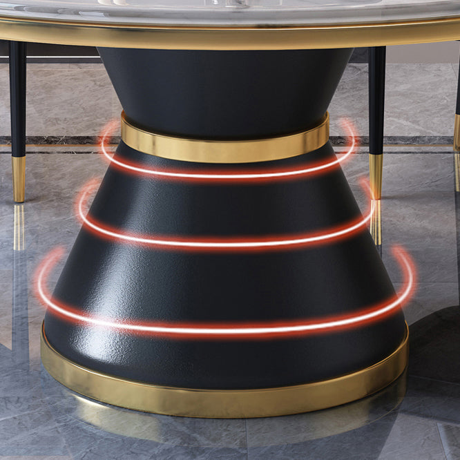 Glam Marble Round Shape Table Kitchen Dining Table with Pedestal Base Clearhalo ' dining_table' 'Dining Tables & Seating' 'Dining Tables' 'furn' 'furn_dining_table' 'Furniture' 'furniture_dining_table' 'Kitchen & Dining Furniture' 'kitchen&dining_furn' 'kitchen' 'kitchen_dining_table' 4067796