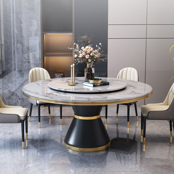 Glam Marble Round Shape Table Kitchen Dining Table with Pedestal Base Clearhalo ' dining_table' 'Dining Tables & Seating' 'Dining Tables' 'furn' 'furn_dining_table' 'Furniture' 'furniture_dining_table' 'Kitchen & Dining Furniture' 'kitchen&dining_furn' 'kitchen' 'kitchen_dining_table' 4067801