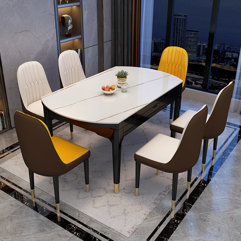 Contemporary Sintered Stone Standard Table Drop-Leaf Round Dining Table for Kitchen Clearhalo ' dining_table' 'Dining Tables & Seating' 'Dining Tables' 'furn' 'furn_dining_table' 'Furniture' 'furniture_dining_table' 'Kitchen & Dining Furniture' 'kitchen&dining_furn' 'kitchen' 'kitchen_dining_table' 4067807