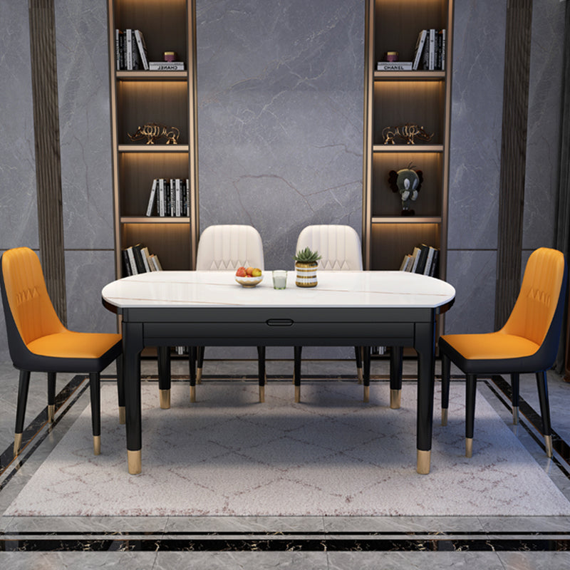 Contemporary Sintered Stone Standard Table Drop-Leaf Round Dining Table for Kitchen Clearhalo ' dining_table' 'Dining Tables & Seating' 'Dining Tables' 'furn' 'furn_dining_table' 'Furniture' 'furniture_dining_table' 'Kitchen & Dining Furniture' 'kitchen&dining_furn' 'kitchen' 'kitchen_dining_table' 4067808