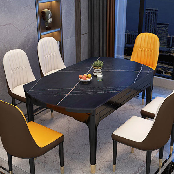Contemporary Sintered Stone Standard Table Drop-Leaf Round Dining Table for Kitchen Black Gold Without Chairs Clearhalo ' dining_table' 'Dining Tables & Seating' 'Dining Tables' 'furn' 'furn_dining_table' 'Furniture' 'furniture_dining_table' 'Kitchen & Dining Furniture' 'kitchen&dining_furn' 'kitchen' 'kitchen_dining_table' 4067809