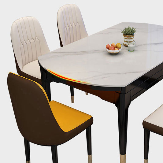 Contemporary Sintered Stone Standard Table Drop-Leaf Round Dining Table for Kitchen