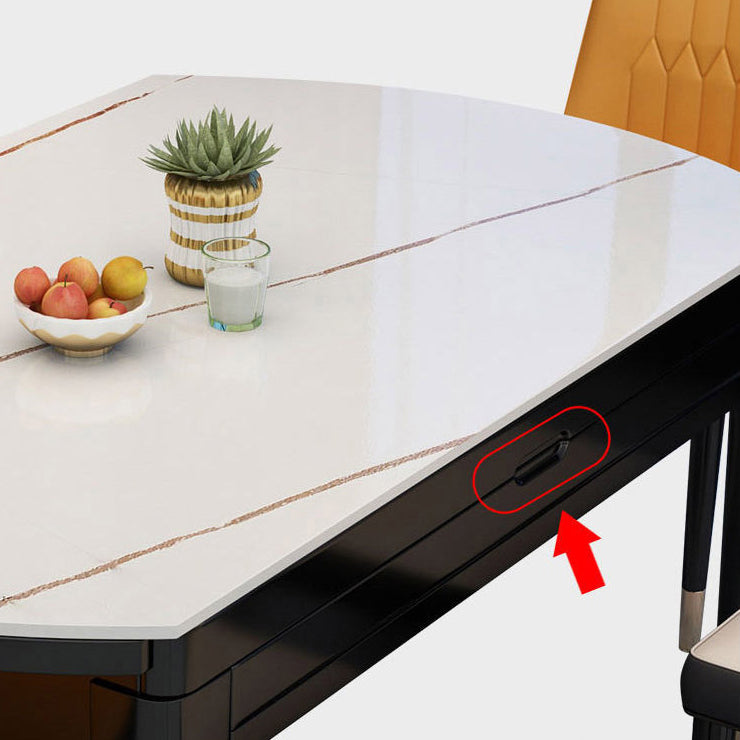 Contemporary Sintered Stone Standard Table Drop-Leaf Round Dining Table for Kitchen Clearhalo ' dining_table' 'Dining Tables & Seating' 'Dining Tables' 'furn' 'furn_dining_table' 'Furniture' 'furniture_dining_table' 'Kitchen & Dining Furniture' 'kitchen&dining_furn' 'kitchen' 'kitchen_dining_table' 4067813