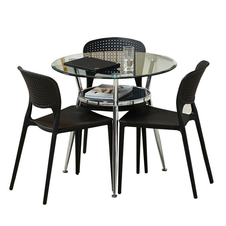 Modern Style Glass Dining Table Round Table with Metal Frame for Home Use Clearhalo ' dining_table' 'Dining Tables & Seating' 'Dining Tables' 'furn' 'furn_dining_table' 'Furniture' 'furniture_dining_table' 'Kitchen & Dining Furniture' 'kitchen&dining_furn' 'kitchen' 'kitchen_dining_table' 4067842