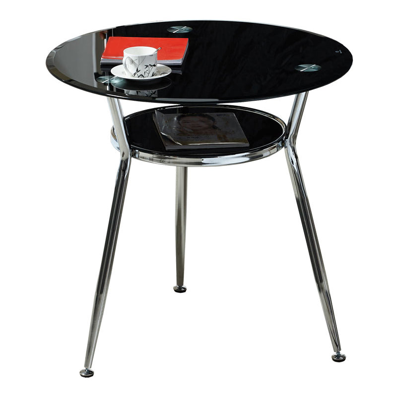 Modern Style Glass Dining Table Round Table with Metal Frame for Home Use Black 31.5"L x 31.5"W x 29.5"H Without Chairs Clearhalo ' dining_table' 'Dining Tables & Seating' 'Dining Tables' 'furn' 'furn_dining_table' 'Furniture' 'furniture_dining_table' 'Kitchen & Dining Furniture' 'kitchen&dining_furn' 'kitchen' 'kitchen_dining_table' 4067843