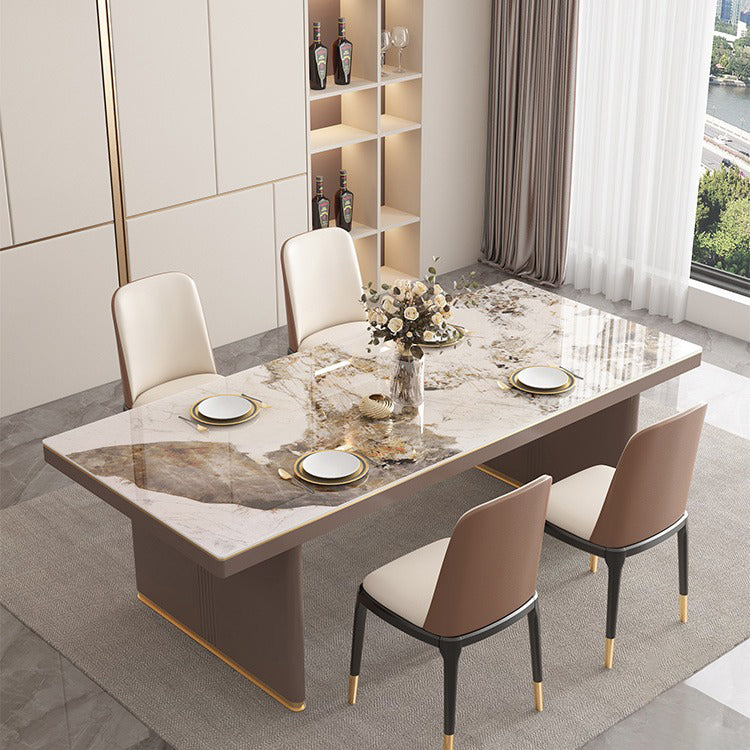 Traditional Luxury Style Dining Table Sintered Stone Table with Double Pedestal Clearhalo ' dining_table' 'Dining Tables & Seating' 'Dining Tables' 'furn' 'furn_dining_table' 'Furniture' 'furniture_dining_table' 'Kitchen & Dining Furniture' 'kitchen&dining_furn' 'kitchen' 'kitchen_dining_table' 4067866