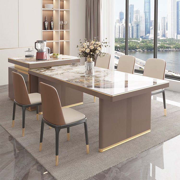 Traditional Luxury Style Dining Table Sintered Stone Table with Double Pedestal Clearhalo ' dining_table' 'Dining Tables & Seating' 'Dining Tables' 'furn' 'furn_dining_table' 'Furniture' 'furniture_dining_table' 'Kitchen & Dining Furniture' 'kitchen&dining_furn' 'kitchen' 'kitchen_dining_table' 4067868