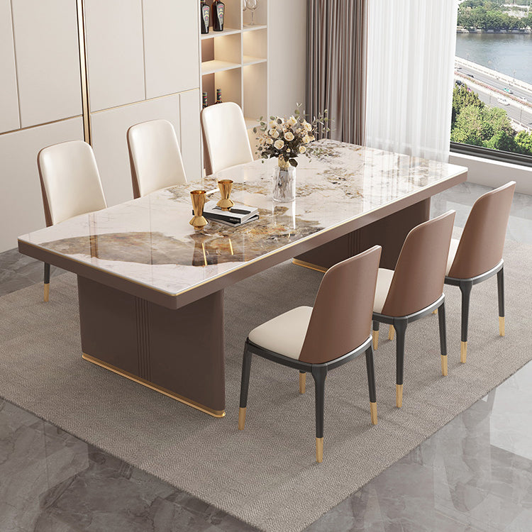 Traditional Luxury Style Dining Table Sintered Stone Table with Double Pedestal Clearhalo ' dining_table' 'Dining Tables & Seating' 'Dining Tables' 'furn' 'furn_dining_table' 'Furniture' 'furniture_dining_table' 'Kitchen & Dining Furniture' 'kitchen&dining_furn' 'kitchen' 'kitchen_dining_table' 4067869