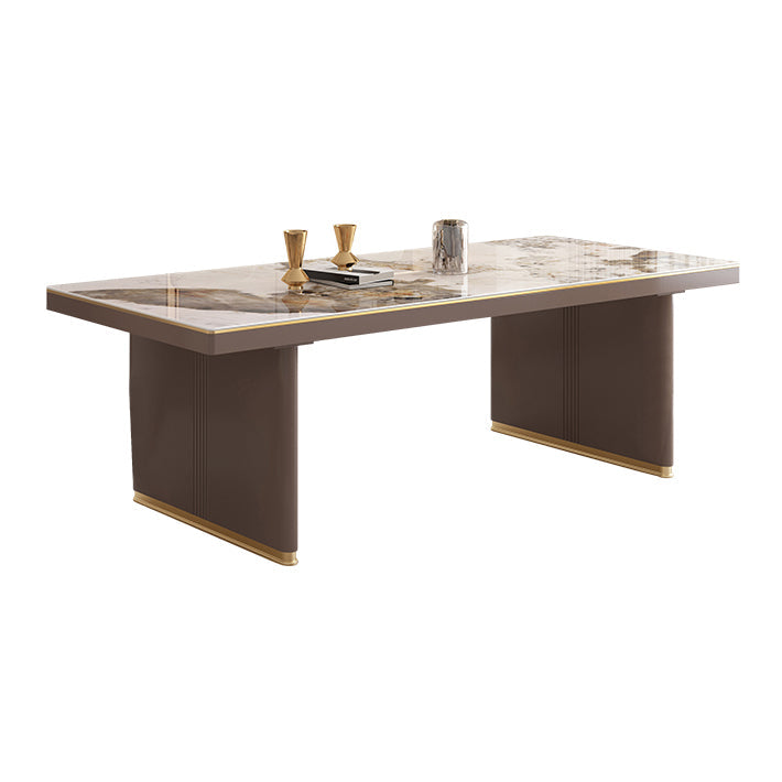 Traditional Luxury Style Dining Table Sintered Stone Table with Double Pedestal Without Chairs Clearhalo ' dining_table' 'Dining Tables & Seating' 'Dining Tables' 'furn' 'furn_dining_table' 'Furniture' 'furniture_dining_table' 'Kitchen & Dining Furniture' 'kitchen&dining_furn' 'kitchen' 'kitchen_dining_table' 4067870
