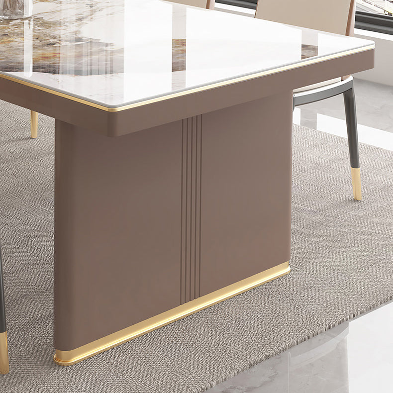 Traditional Luxury Style Dining Table Sintered Stone Table with Double Pedestal Clearhalo ' dining_table' 'Dining Tables & Seating' 'Dining Tables' 'furn' 'furn_dining_table' 'Furniture' 'furniture_dining_table' 'Kitchen & Dining Furniture' 'kitchen&dining_furn' 'kitchen' 'kitchen_dining_table' 4067874