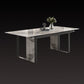 Traditional Luxury Style Dining Table Rectangle Sintered Stone Table with Double Pedestal Black White Without Chairs Clearhalo ' dining_table' 'Dining Tables & Seating' 'Dining Tables' 'furn' 'furn_dining_table' 'Furniture' 'furniture_dining_table' 'Kitchen & Dining Furniture' 'kitchen&dining_furn' 'kitchen' 'kitchen_dining_table' 4067884
