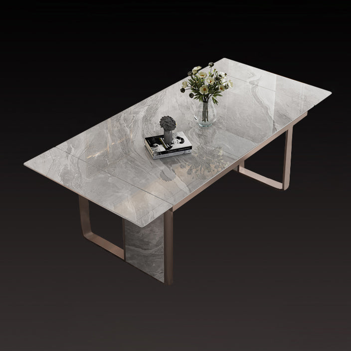 Traditional Luxury Style Dining Table Rectangle Sintered Stone Table with Double Pedestal Grey Without Chairs Clearhalo ' dining_table' 'Dining Tables & Seating' 'Dining Tables' 'furn' 'furn_dining_table' 'Furniture' 'furniture_dining_table' 'Kitchen & Dining Furniture' 'kitchen&dining_furn' 'kitchen' 'kitchen_dining_table' 4067885