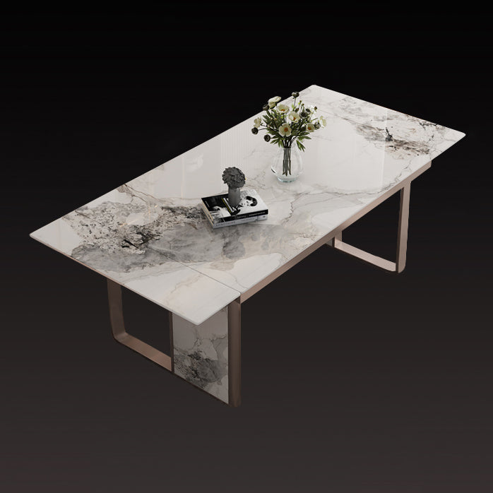 Traditional Luxury Style Dining Table Rectangle Sintered Stone Table with Double Pedestal White Without Chairs Clearhalo ' dining_table' 'Dining Tables & Seating' 'Dining Tables' 'furn' 'furn_dining_table' 'Furniture' 'furniture_dining_table' 'Kitchen & Dining Furniture' 'kitchen&dining_furn' 'kitchen' 'kitchen_dining_table' 4067887