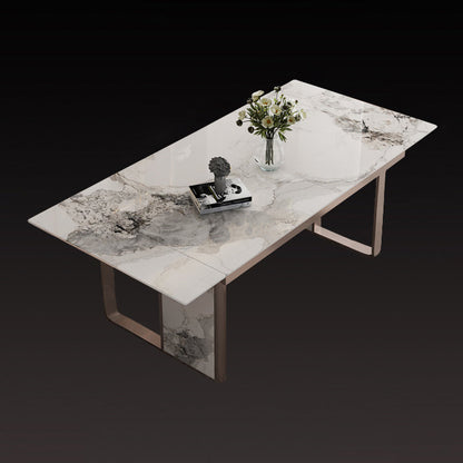 Traditional Luxury Style Dining Table Rectangle Sintered Stone Table with Double Pedestal White Without Chairs Clearhalo ' dining_table' 'Dining Tables & Seating' 'Dining Tables' 'furn' 'furn_dining_table' 'Furniture' 'furniture_dining_table' 'Kitchen & Dining Furniture' 'kitchen&dining_furn' 'kitchen' 'kitchen_dining_table' 4067887