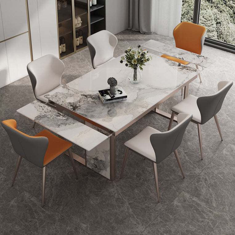 Traditional Luxury Style Dining Table Rectangle Sintered Stone Table with Double Pedestal Clearhalo ' dining_table' 'Dining Tables & Seating' 'Dining Tables' 'furn' 'furn_dining_table' 'Furniture' 'furniture_dining_table' 'Kitchen & Dining Furniture' 'kitchen&dining_furn' 'kitchen' 'kitchen_dining_table' 4067888