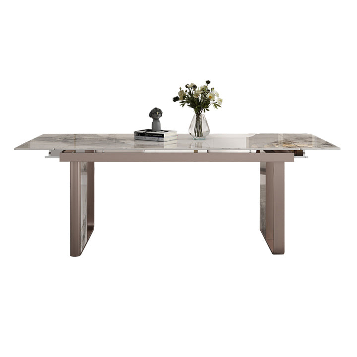 Traditional Luxury Style Dining Table Rectangle Sintered Stone Table with Double Pedestal Clearhalo ' dining_table' 'Dining Tables & Seating' 'Dining Tables' 'furn' 'furn_dining_table' 'Furniture' 'furniture_dining_table' 'Kitchen & Dining Furniture' 'kitchen&dining_furn' 'kitchen' 'kitchen_dining_table' 4067890