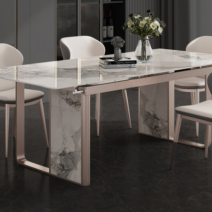 Traditional Luxury Style Dining Table Rectangle Sintered Stone Table with Double Pedestal Clearhalo ' dining_table' 'Dining Tables & Seating' 'Dining Tables' 'furn' 'furn_dining_table' 'Furniture' 'furniture_dining_table' 'Kitchen & Dining Furniture' 'kitchen&dining_furn' 'kitchen' 'kitchen_dining_table' 4067894
