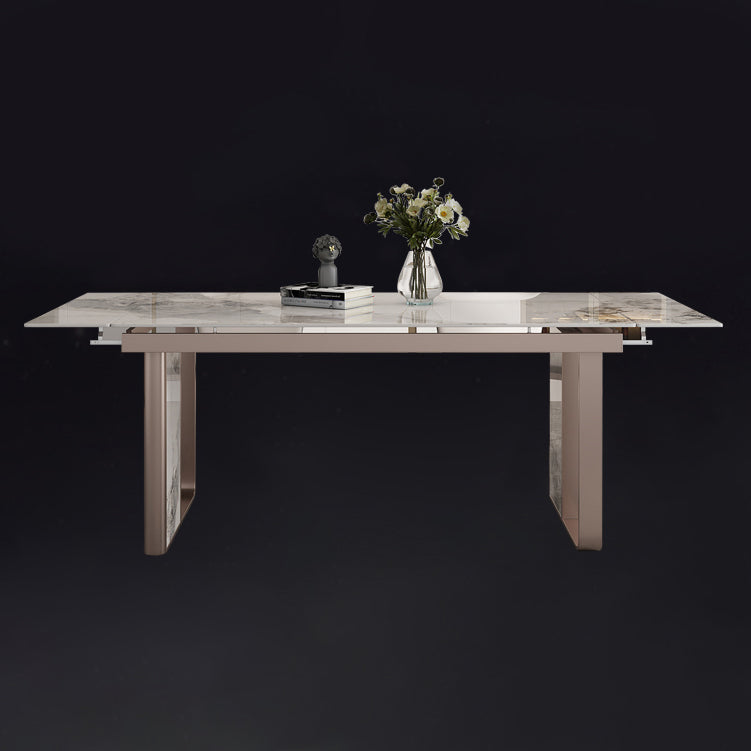 Traditional Luxury Style Dining Table Rectangle Sintered Stone Table with Double Pedestal Clearhalo ' dining_table' 'Dining Tables & Seating' 'Dining Tables' 'furn' 'furn_dining_table' 'Furniture' 'furniture_dining_table' 'Kitchen & Dining Furniture' 'kitchen&dining_furn' 'kitchen' 'kitchen_dining_table' 4067895