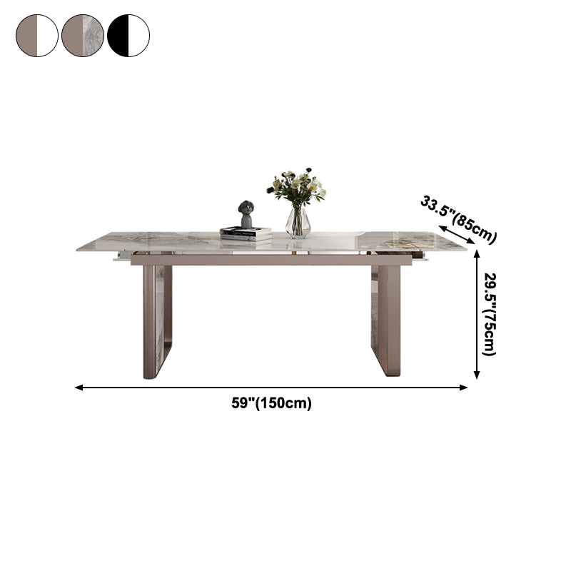 Traditional Luxury Style Dining Table Rectangle Sintered Stone Table with Double Pedestal Clearhalo ' dining_table' 'Dining Tables & Seating' 'Dining Tables' 'furn' 'furn_dining_table' 'Furniture' 'furniture_dining_table' 'Kitchen & Dining Furniture' 'kitchen&dining_furn' 'kitchen' 'kitchen_dining_table' 4067900
