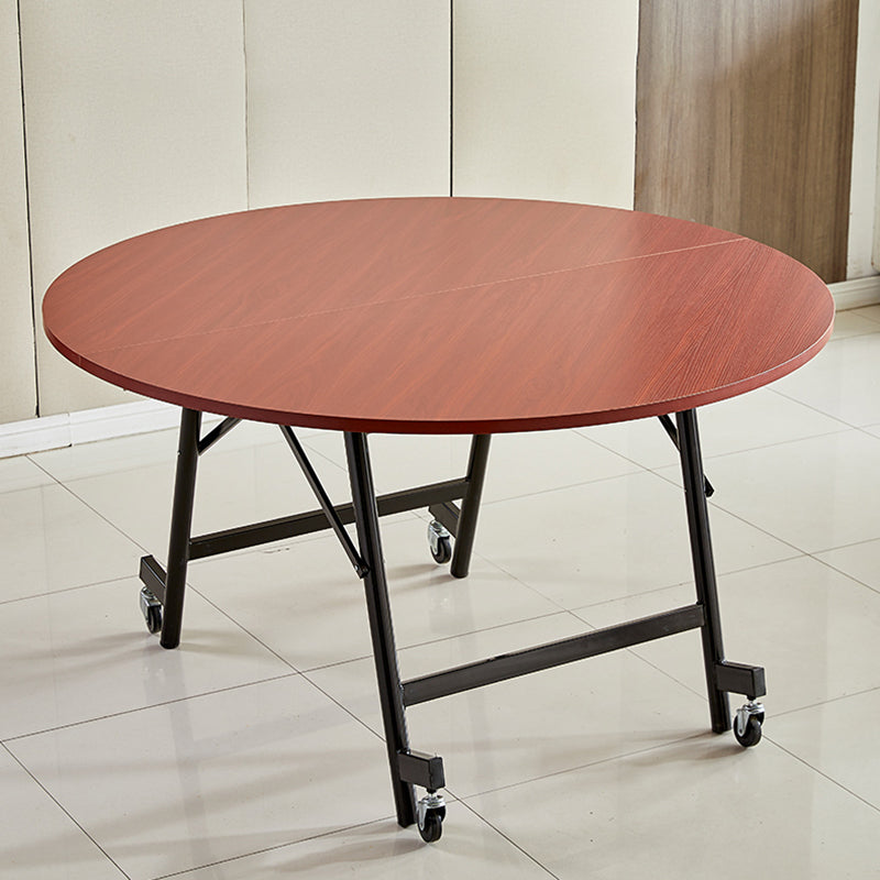 47.2-inch Metal Mid-Century Modern Table Round Wood Top Table with Drop Leaf Red Without Chairs Clearhalo ' dining_table' 'Dining Tables & Seating' 'Dining Tables' 'furn' 'furn_dining_table' 'Furniture' 'furniture_dining_table' 'Kitchen & Dining Furniture' 'kitchen&dining_furn' 'kitchen' 'kitchen_dining_table' 4067901