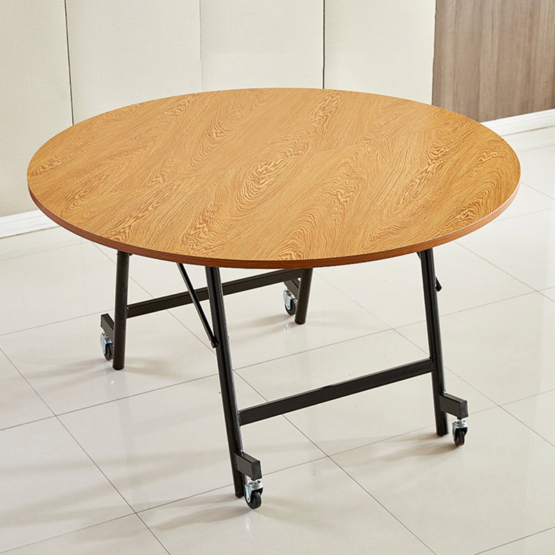 47.2-inch Metal Mid-Century Modern Table Round Wood Top Table with Drop Leaf Yellow Without Chairs Clearhalo ' dining_table' 'Dining Tables & Seating' 'Dining Tables' 'furn' 'furn_dining_table' 'Furniture' 'furniture_dining_table' 'Kitchen & Dining Furniture' 'kitchen&dining_furn' 'kitchen' 'kitchen_dining_table' 4067905