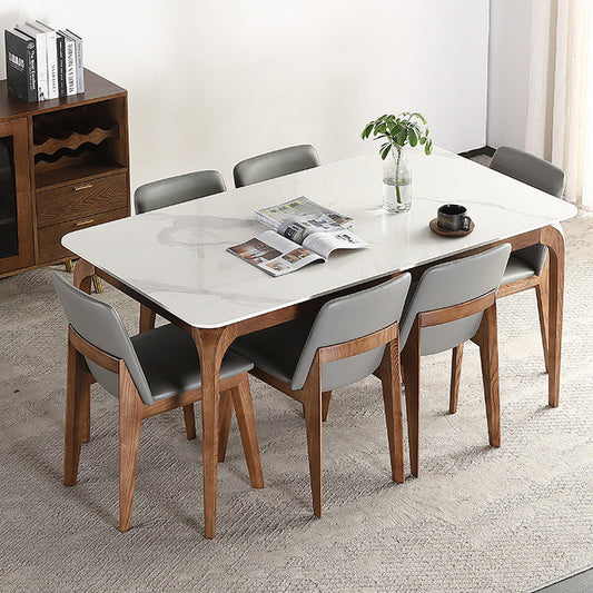 Solid Wood Mid-Century Modern Table Rectangular Sintered Stone Table for Dining Room