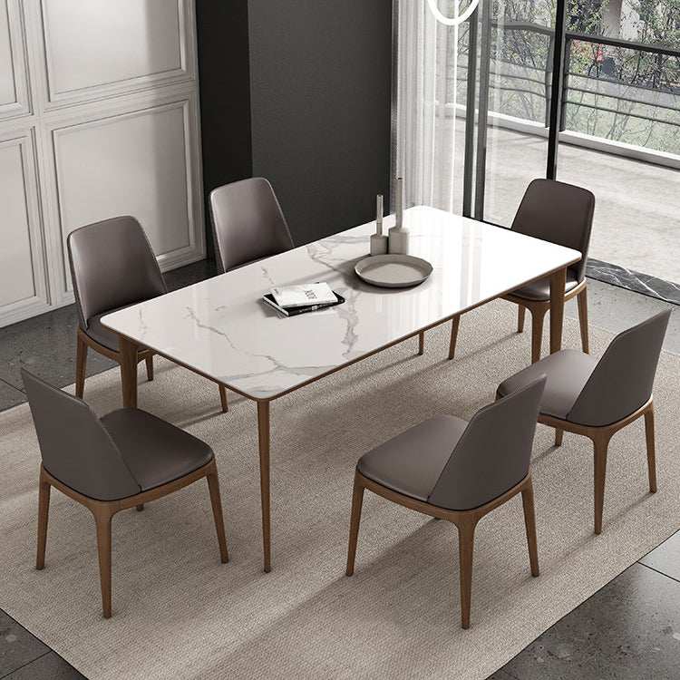 Solid Wood Mid-Century Modern Table Rectangular Sintered Stone Top Table for Dining Room Clearhalo ' dining_table' 'Dining Tables & Seating' 'Dining Tables' 'furn' 'furn_dining_table' 'Furniture' 'furniture_dining_table' 'Kitchen & Dining Furniture' 'kitchen&dining_furn' 'kitchen' 'kitchen_dining_table' 4067933