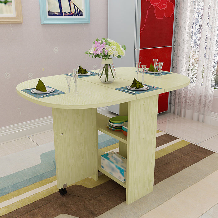 Solid Wood Mid-Century Modern Table Oval Solid Wood Top Table with Drop Leaf Fluorescent Yellow Without Chairs Clearhalo ' dining_table' 'Dining Tables & Seating' 'Dining Tables' 'furn' 'furn_dining_table' 'Furniture' 'furniture_dining_table' 'Kitchen & Dining Furniture' 'kitchen&dining_furn' 'kitchen' 'kitchen_dining_table' 4067972