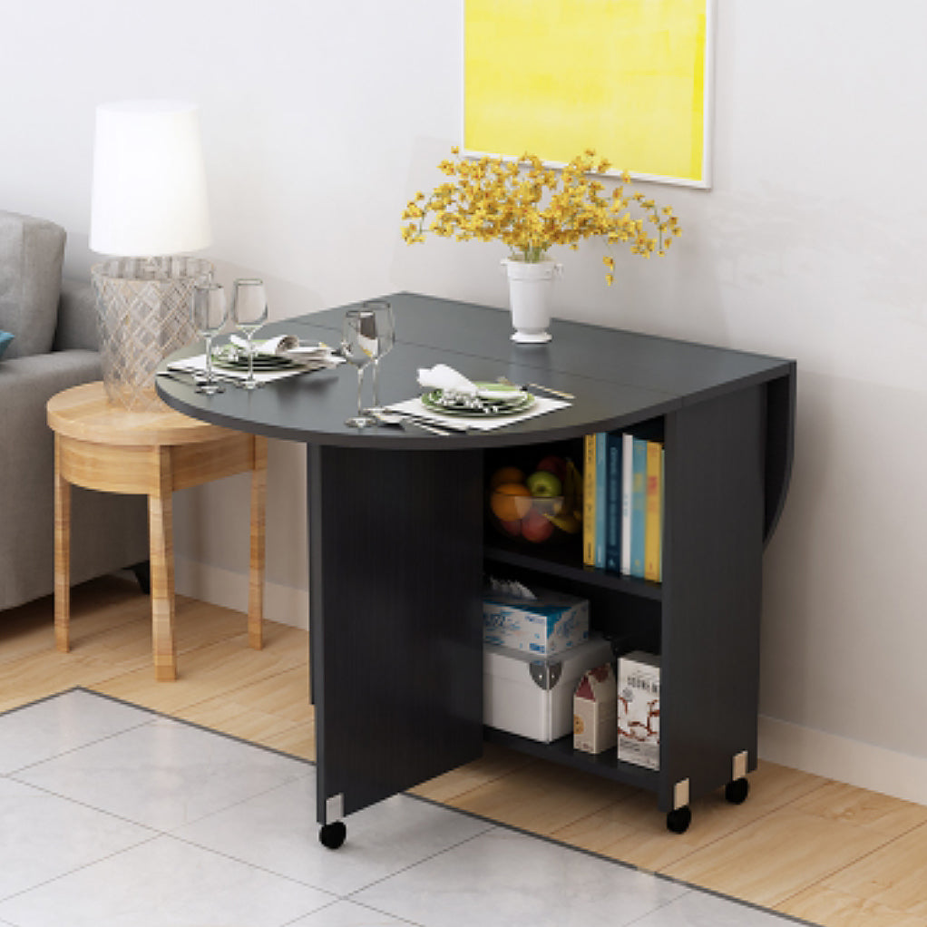 Solid Wood Mid-Century Modern Table Oval Solid Wood Top Table with Drop Leaf Black Without Chairs Clearhalo ' dining_table' 'Dining Tables & Seating' 'Dining Tables' 'furn' 'furn_dining_table' 'Furniture' 'furniture_dining_table' 'Kitchen & Dining Furniture' 'kitchen&dining_furn' 'kitchen' 'kitchen_dining_table' 4067975