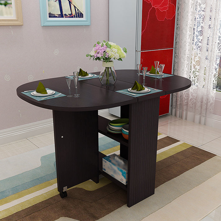 Solid Wood Mid-Century Modern Table Oval Solid Wood Top Table with Drop Leaf Walnut Without Chairs Clearhalo ' dining_table' 'Dining Tables & Seating' 'Dining Tables' 'furn' 'furn_dining_table' 'Furniture' 'furniture_dining_table' 'Kitchen & Dining Furniture' 'kitchen&dining_furn' 'kitchen' 'kitchen_dining_table' 4067978