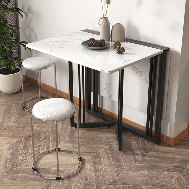 Foldable Artificial Wooden Top Table Extendable Round Kitchen Table with Trestle Base Clearhalo ' dining_table' 'Dining Tables & Seating' 'Dining Tables' 'furn' 'furn_dining_table' 'Furniture' 'furniture_dining_table' 'Kitchen & Dining Furniture' 'kitchen&dining_furn' 'kitchen' 'kitchen_dining_table' 4067985