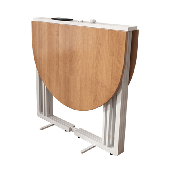 Foldable Artificial Wooden Top Table Extendable Round Kitchen Table with Trestle Base Round White Without Chairs Clearhalo ' dining_table' 'Dining Tables & Seating' 'Dining Tables' 'furn' 'furn_dining_table' 'Furniture' 'furniture_dining_table' 'Kitchen & Dining Furniture' 'kitchen&dining_furn' 'kitchen' 'kitchen_dining_table' 4067987