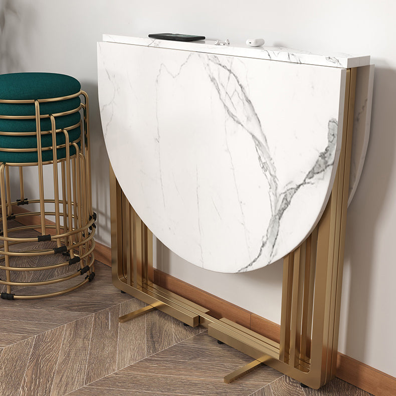 Foldable Artificial Wooden Top Table Extendable Round Kitchen Table with Trestle Base Clearhalo ' dining_table' 'Dining Tables & Seating' 'Dining Tables' 'furn' 'furn_dining_table' 'Furniture' 'furniture_dining_table' 'Kitchen & Dining Furniture' 'kitchen&dining_furn' 'kitchen' 'kitchen_dining_table' 4067997
