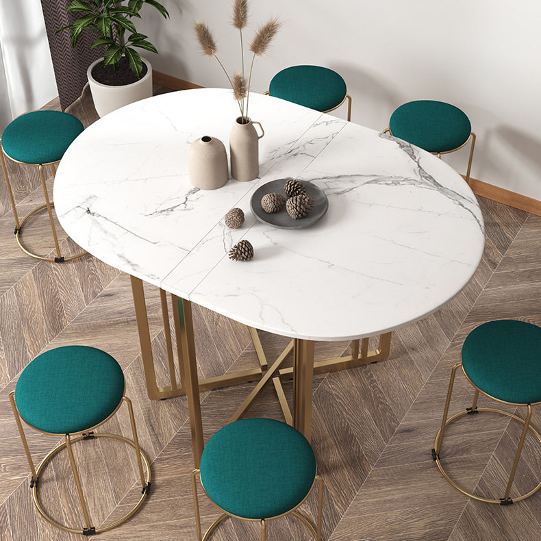 Foldable Artificial Wooden Top Table Extendable Round Kitchen Table with Trestle Base Clearhalo ' dining_table' 'Dining Tables & Seating' 'Dining Tables' 'furn' 'furn_dining_table' 'Furniture' 'furniture_dining_table' 'Kitchen & Dining Furniture' 'kitchen&dining_furn' 'kitchen' 'kitchen_dining_table' 4067998