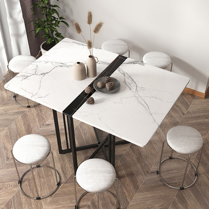 Foldable Artificial Wooden Top Table Extendable Round Kitchen Table with Trestle Base Clearhalo ' dining_table' 'Dining Tables & Seating' 'Dining Tables' 'furn' 'furn_dining_table' 'Furniture' 'furniture_dining_table' 'Kitchen & Dining Furniture' 'kitchen&dining_furn' 'kitchen' 'kitchen_dining_table' 4067999