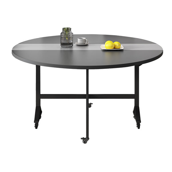 47'' Foldable Artificial Wooden Dining Table Extendable Round Table with Trestle Base without Storage Without Chairs Clearhalo ' dining_table' 'Dining Tables & Seating' 'Dining Tables' 'furn' 'furn_dining_table' 'Furniture' 'furniture_dining_table' 'Kitchen & Dining Furniture' 'kitchen&dining_furn' 'kitchen' 'kitchen_dining_table' 4068006
