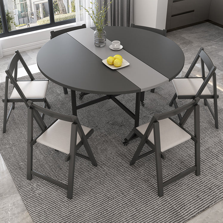 47'' Foldable Artificial Wooden Dining Table Extendable Round Table with Trestle Base Clearhalo ' dining_table' 'Dining Tables & Seating' 'Dining Tables' 'furn' 'furn_dining_table' 'Furniture' 'furniture_dining_table' 'Kitchen & Dining Furniture' 'kitchen&dining_furn' 'kitchen' 'kitchen_dining_table' 4068015