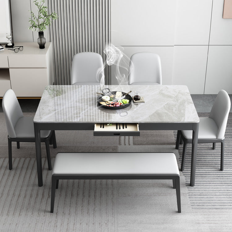 Rectangle Three-Color Dining Table Sintered Stone Table Vintage with Drawer Clearhalo ' dining_table' 'Dining Tables & Seating' 'Dining Tables' 'furn' 'furn_dining_table' 'Furniture' 'furniture_dining_table' 'Kitchen & Dining Furniture' 'kitchen&dining_furn' 'kitchen' 'kitchen_dining_table' 4068023