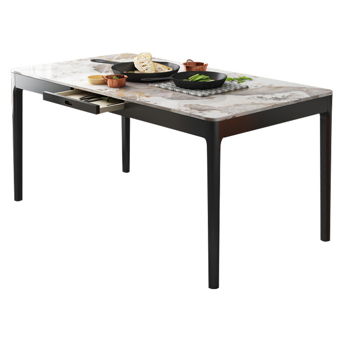 Rectangle Three-Color Dining Table Sintered Stone Table Vintage with Drawer Clearhalo ' dining_table' 'Dining Tables & Seating' 'Dining Tables' 'furn' 'furn_dining_table' 'Furniture' 'furniture_dining_table' 'Kitchen & Dining Furniture' 'kitchen&dining_furn' 'kitchen' 'kitchen_dining_table' 4068029