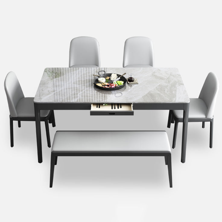 Rectangle Three-Color Dining Table Sintered Stone Table Vintage with Drawer Clearhalo ' dining_table' 'Dining Tables & Seating' 'Dining Tables' 'furn' 'furn_dining_table' 'Furniture' 'furniture_dining_table' 'Kitchen & Dining Furniture' 'kitchen&dining_furn' 'kitchen' 'kitchen_dining_table' 4068030