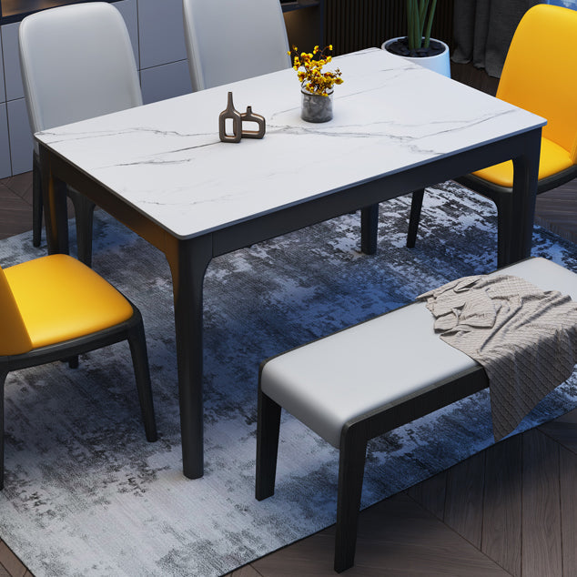 Rectangle Retro Modern Dining Table White Fixed Table with Sintered Stone Clearhalo ' dining_table' 'Dining Tables & Seating' 'Dining Tables' 'furn' 'furn_dining_table' 'Furniture' 'furniture_dining_table' 'Kitchen & Dining Furniture' 'kitchen&dining_furn' 'kitchen' 'kitchen_dining_table' 4068058