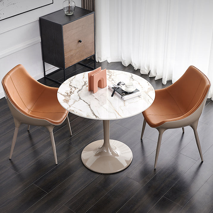 Round Shape Tulip Base Table Luxury White Tone Fixed Table with Sintered Stone Clearhalo ' dining_table' 'Dining Tables & Seating' 'Dining Tables' 'furn' 'furn_dining_table' 'Furniture' 'furniture_dining_table' 'Kitchen & Dining Furniture' 'kitchen&dining_furn' 'kitchen' 'kitchen_dining_table' 4068076